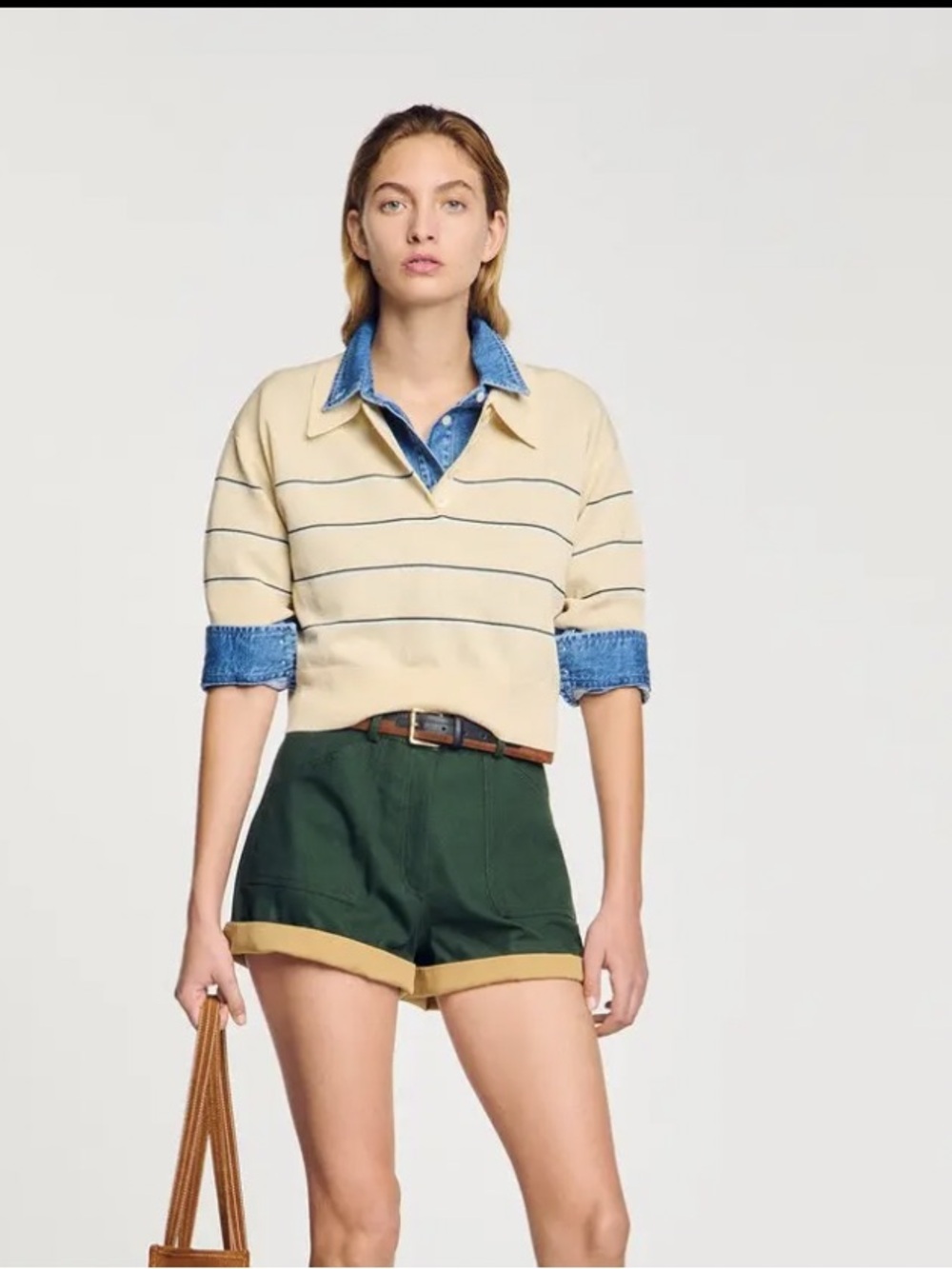 SANDRO
Cropped Striped Piqué Knit Sweater size m-l quite luxurious